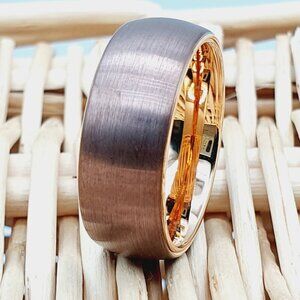 Unisex Tungsten Ring with Brushed Rose Gold Finish and Polished Edges W599